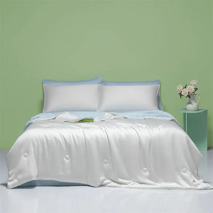 White & light blue cool feel summer quilt bedroom blanket