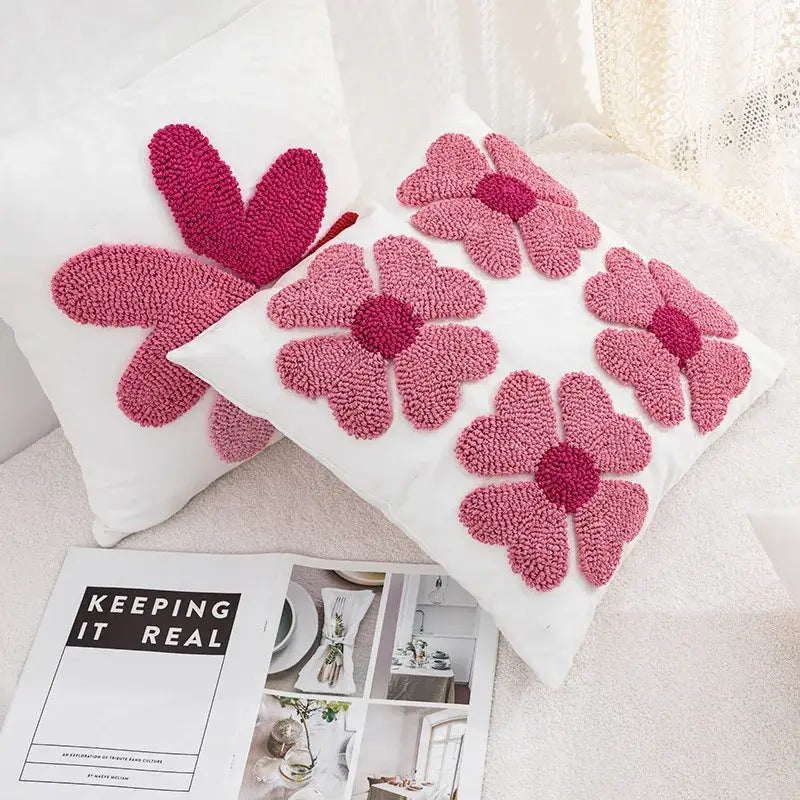 White love floral decorative sofa pillowcase living room cushion cover