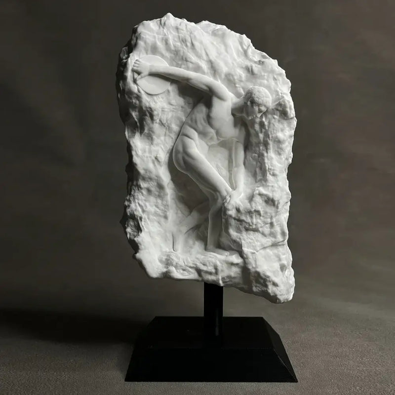White marble discus throwing nude sculpture living room decor