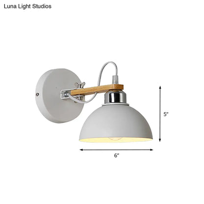 DecorBites™ White Metallic and Wood Wall Sconce for Bedroom - Simple Style, Bowl-Shaped Light Fixture.