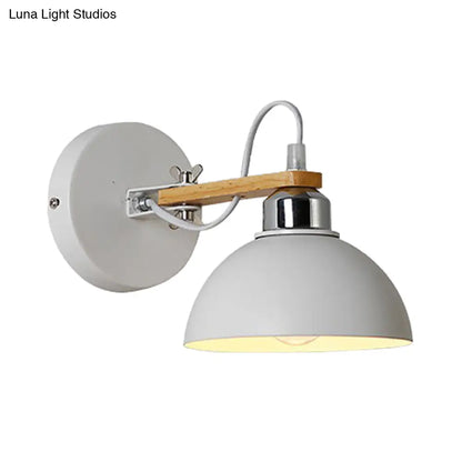 DecorBites™ White Metallic and Wood Wall Sconce for Bedroom - Simple Style, Bowl-Shaped Light Fixture.