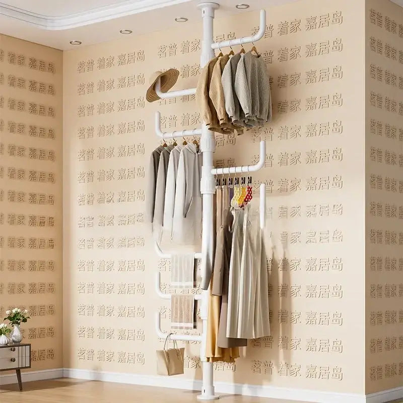 White multi tiered ladder clothing storage hanging rail bedroom