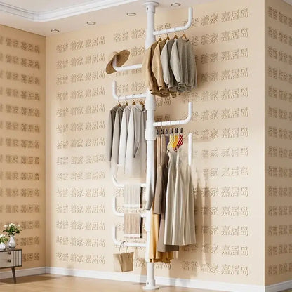 White multi tiered ladder clothing storage hanging rail bedroom