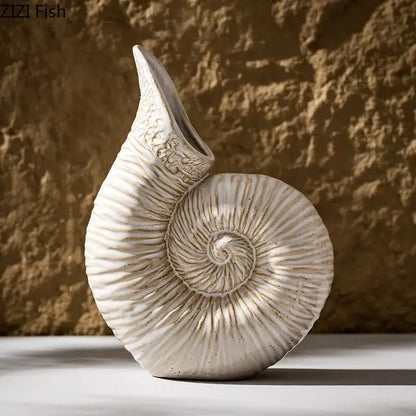 White nautilus conch ceramic vase for bedroom and office decor