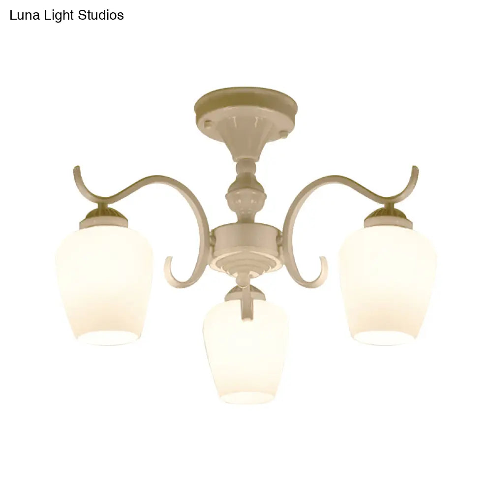 DecorBites™ White Opaline Glass Cone Ceiling Lamp - 6-Light Semi Flush Chandelier in Countryside Style - 18.5"/24.5" Width