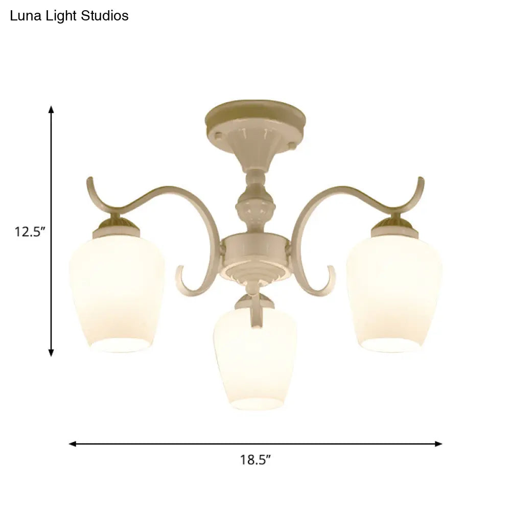 DecorBites™ White Opaline Glass Cone Ceiling Lamp - 6-Light Semi Flush Chandelier in Countryside Style - 18.5"/24.5" Width