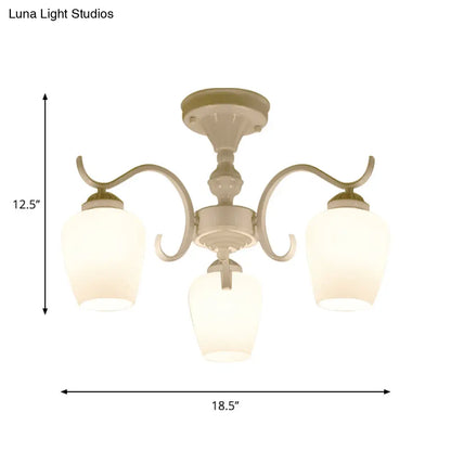 DecorBites™ White Opaline Glass Cone Ceiling Lamp - 6-Light Semi Flush Chandelier in Countryside Style - 18.5"/24.5" Width