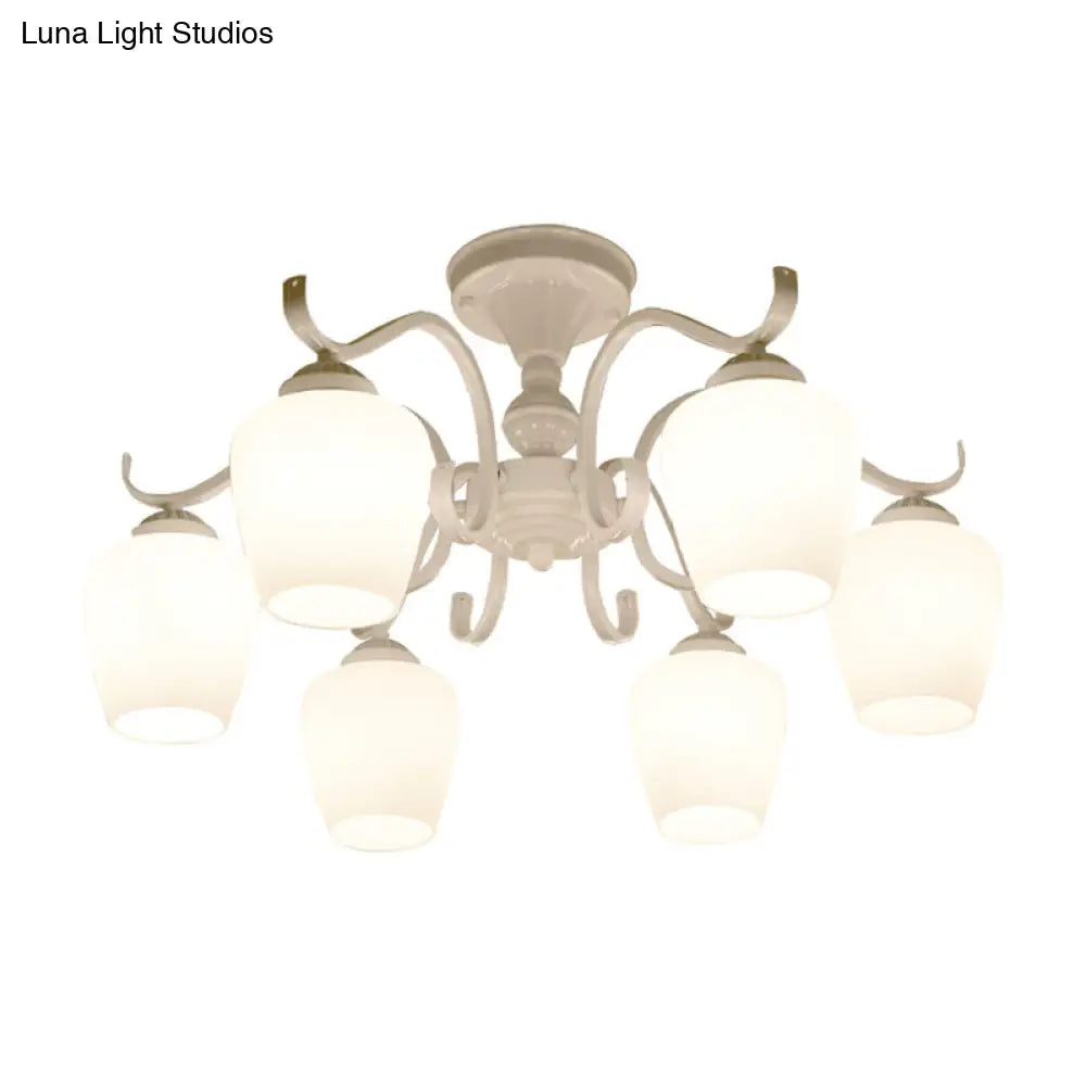 DecorBites™ White Opaline Glass Cone Ceiling Lamp - 6-Light Semi Flush Chandelier in Countryside Style - 18.5"/24.5" Width