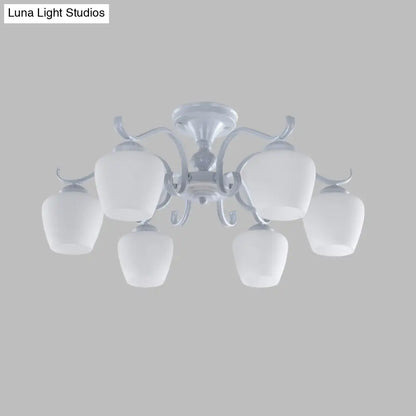 DecorBites™ White Opaline Glass Cone Ceiling Lamp - 6-Light Semi Flush Chandelier in Countryside Style - 18.5"/24.5" Width