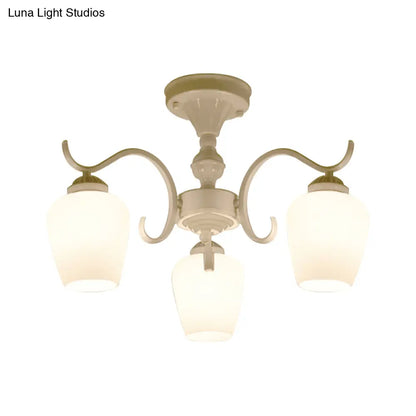 DecorBites™ White Opaline Glass Cone Ceiling Lamp - 6-Light Semi Flush Chandelier in Countryside Style - 18.5"/24.5" Width
