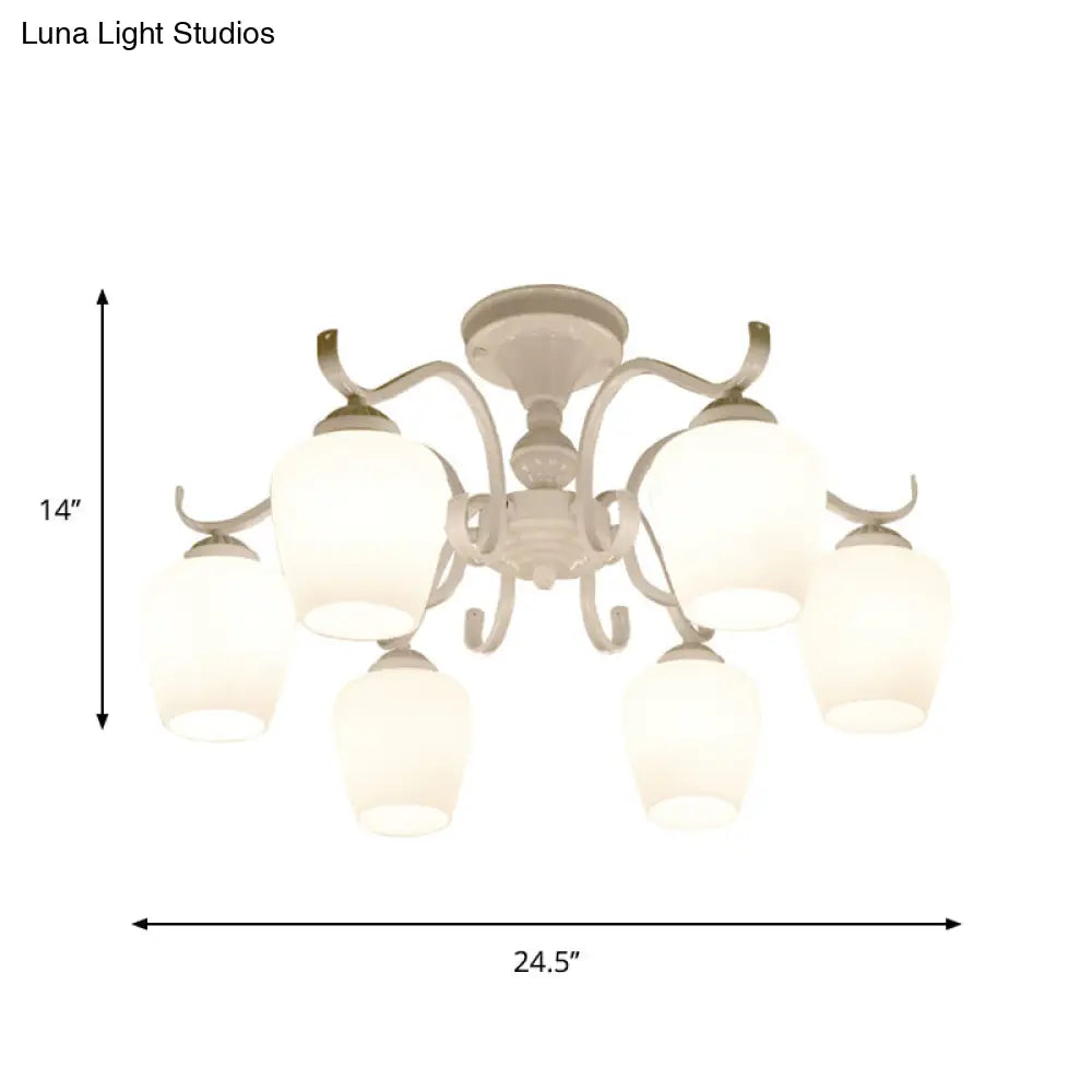 DecorBites™ White Opaline Glass Cone Ceiling Lamp - 6-Light Semi Flush Chandelier in Countryside Style - 18.5"/24.5" Width