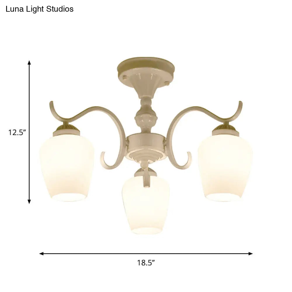 DecorBites™ White Opaline Glass Cone Ceiling Lamp - 6-Light Semi Flush Chandelier in Countryside Style - 18.5"/24.5" Width