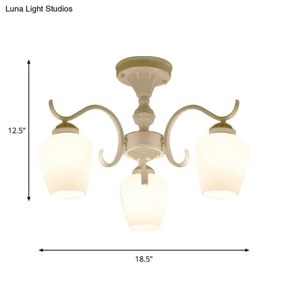 DecorBites™ White Opaline Glass Cone Ceiling Lamp - 6-Light Semi Flush Chandelier in Countryside Style - 18.5"/24.5" Width
