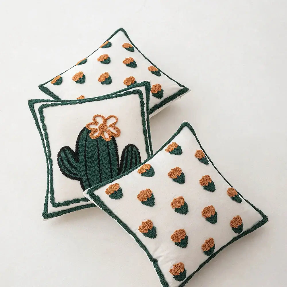 White & orange cactus embroidery throw pillow cover living room decor