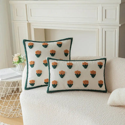 White & orange cactus embroidery throw pillow cover living room decor