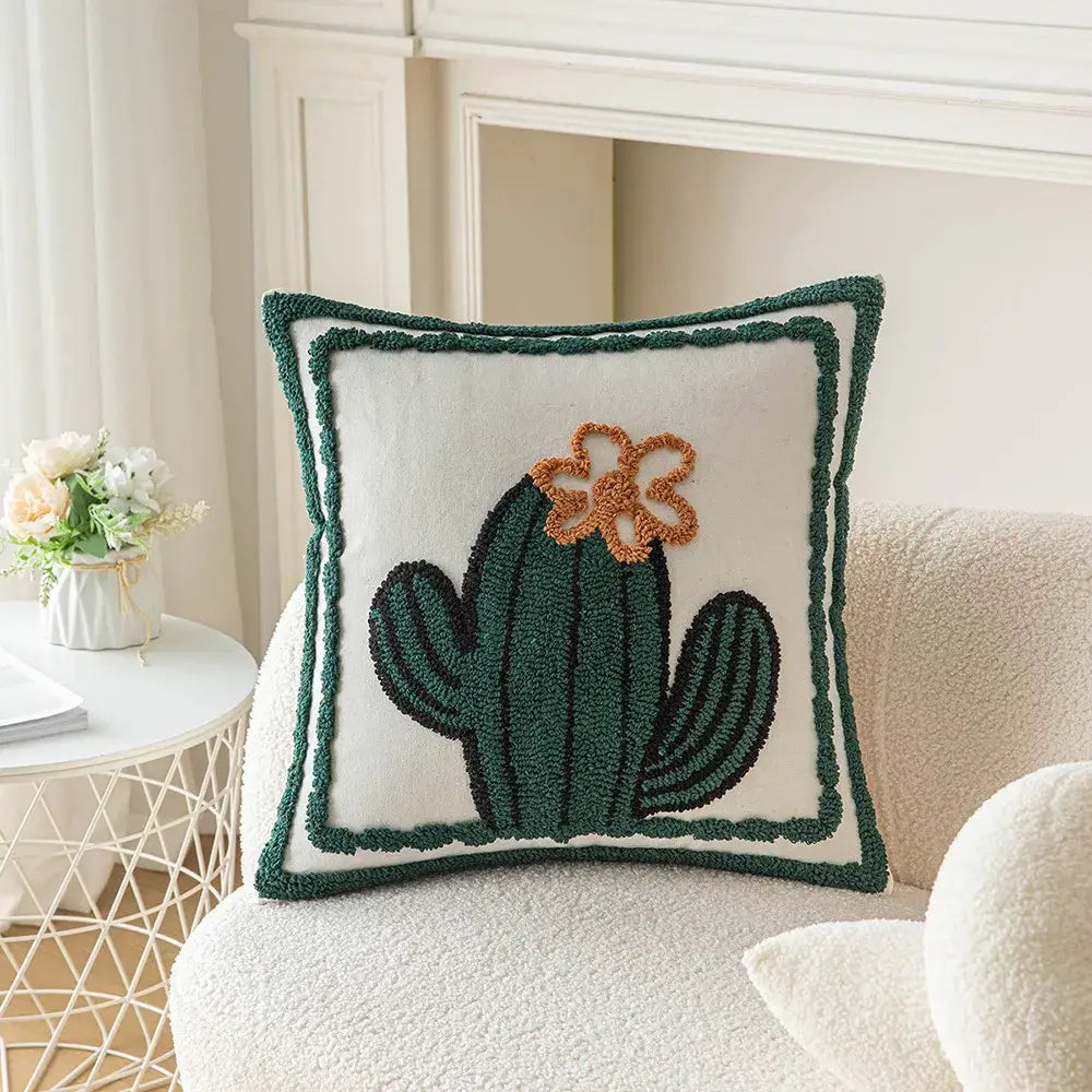White & orange cactus embroidery throw pillow cover living room decor