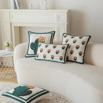 White & orange cactus embroidery throw pillow cover living room decor