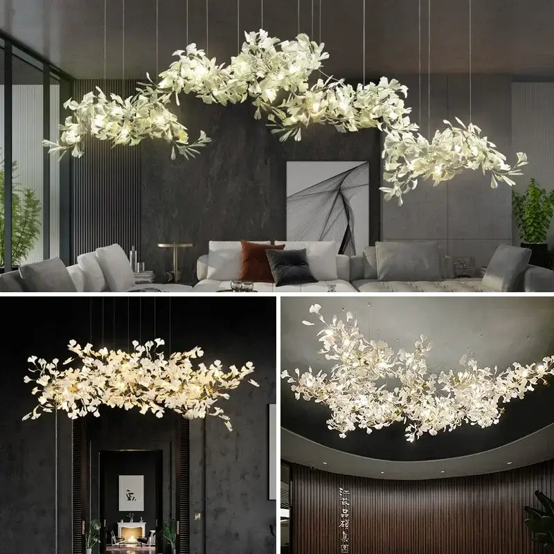White orchid ginkgo chandelier living room pendant light