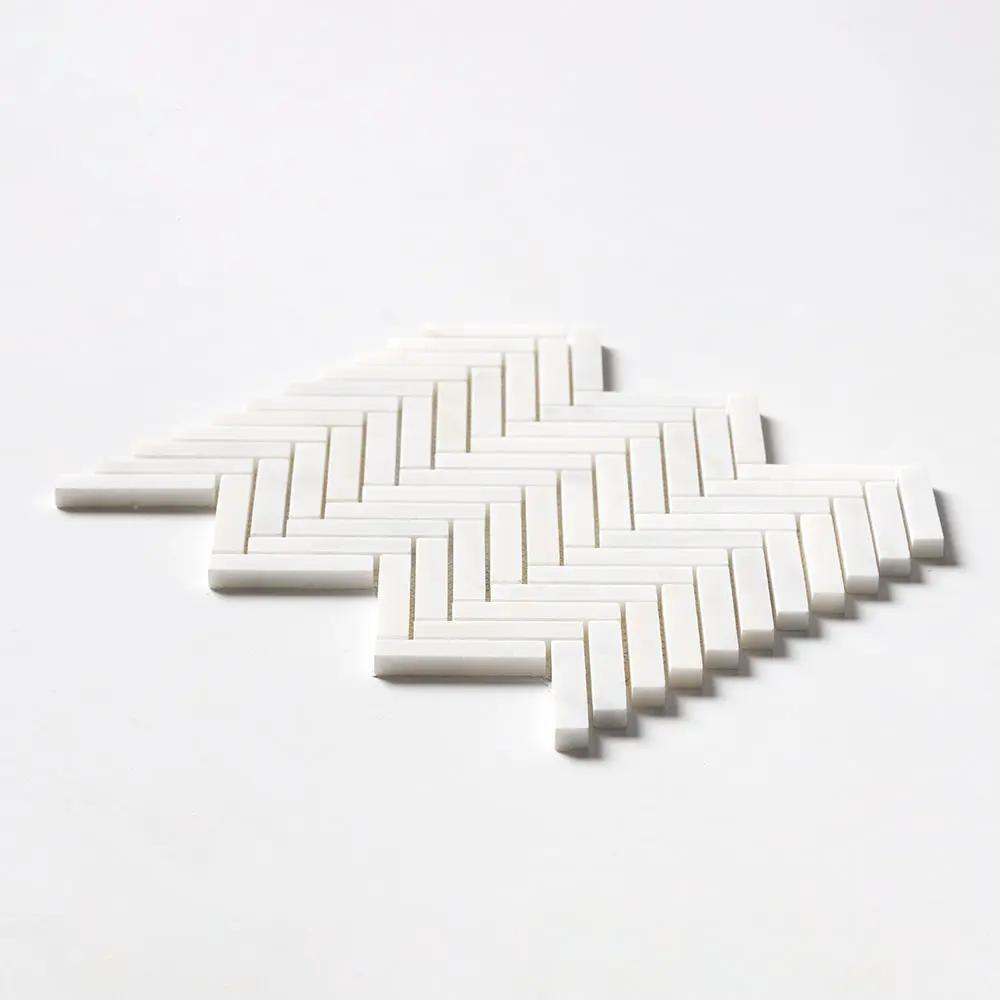 Satin Perla Honed Herringbone 5/8x3 Marble Mosaics 10 7/16x12 13/16