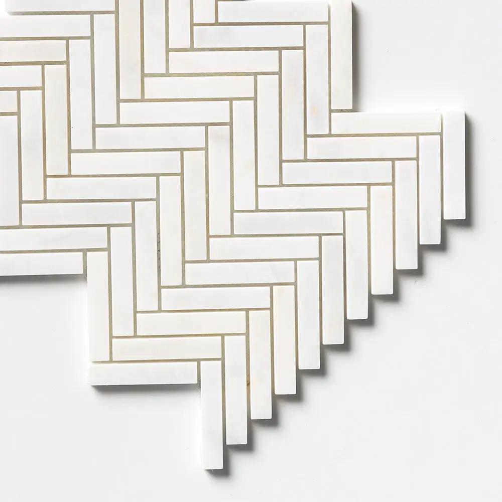 Satin Perla Honed Herringbone 5/8x3 Marble Mosaics 10 7/16x12 13/16