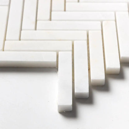 Satin Perla Honed Herringbone 5/8x3 Marble Mosaics 10 7/16x12 13/16