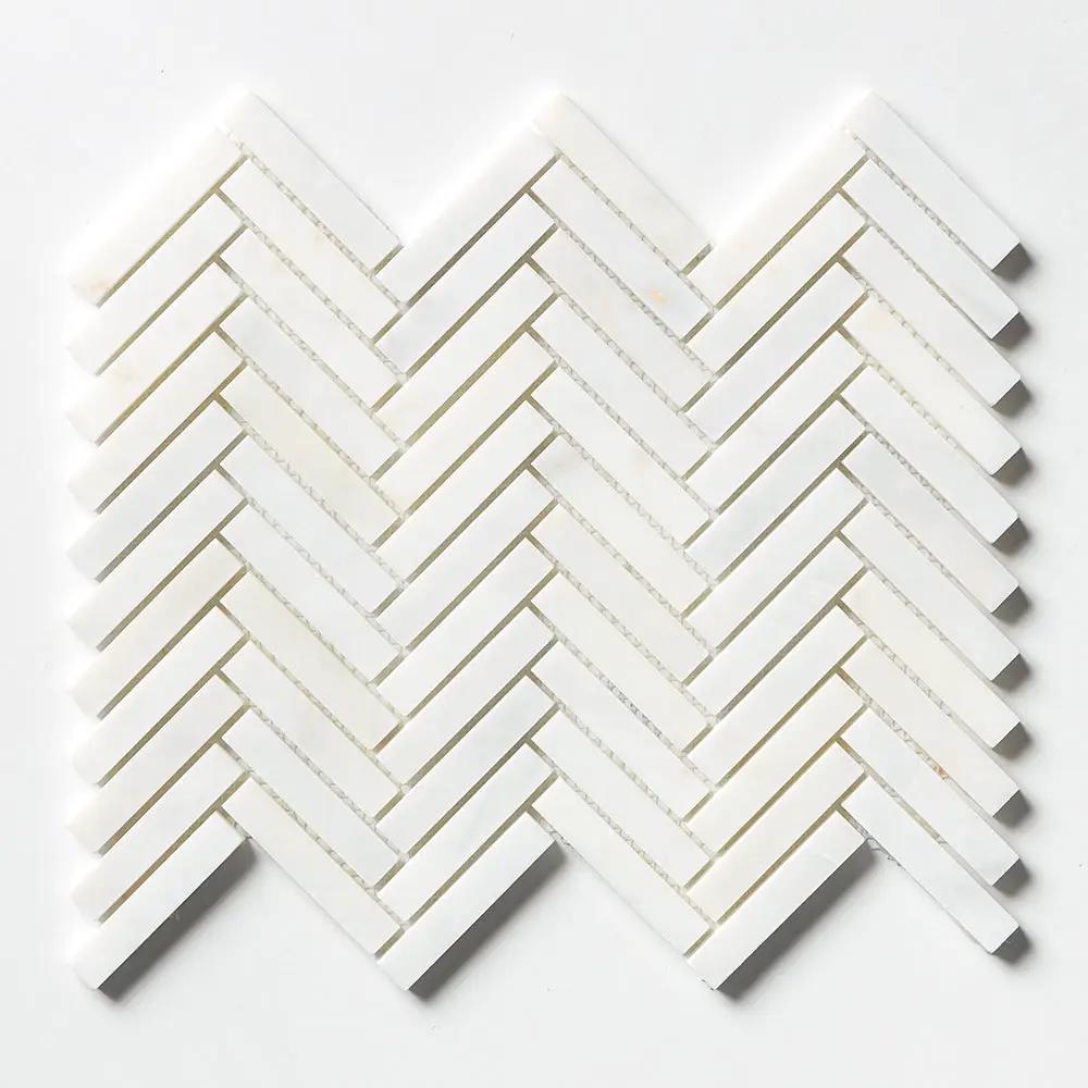 Satin Perla Honed Herringbone 5/8x3 Marble Mosaics 10 7/16x12 13/16