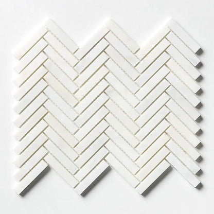Satin Perla Honed Herringbone 5/8x3 Marble Mosaics 10 7/16x12 13/16