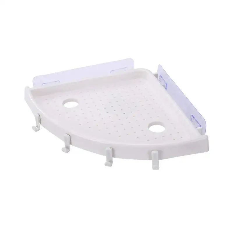 White plastic corner bathroom shelf organizer caddy with hooks bathroom