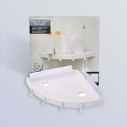 White plastic corner bathroom shelf organizer caddy with hooks bathroom
