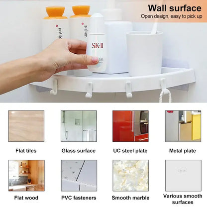 White plastic corner bathroom shelf organizer caddy with hooks bathroom