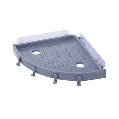 White plastic corner bathroom shelf organizer caddy with hooks bathroom