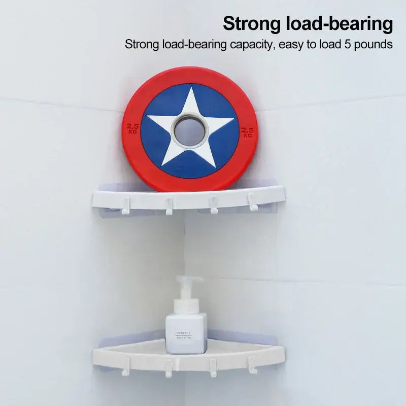 White plastic corner bathroom shelf organizer caddy with hooks bathroom