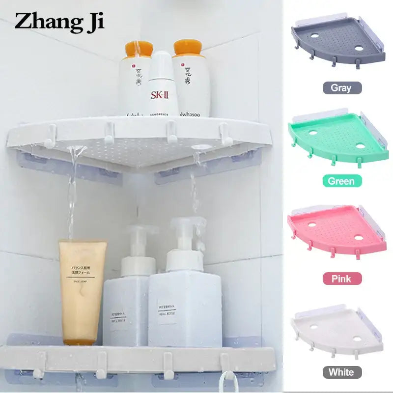 White plastic corner bathroom shelf organizer caddy with hooks bathroom