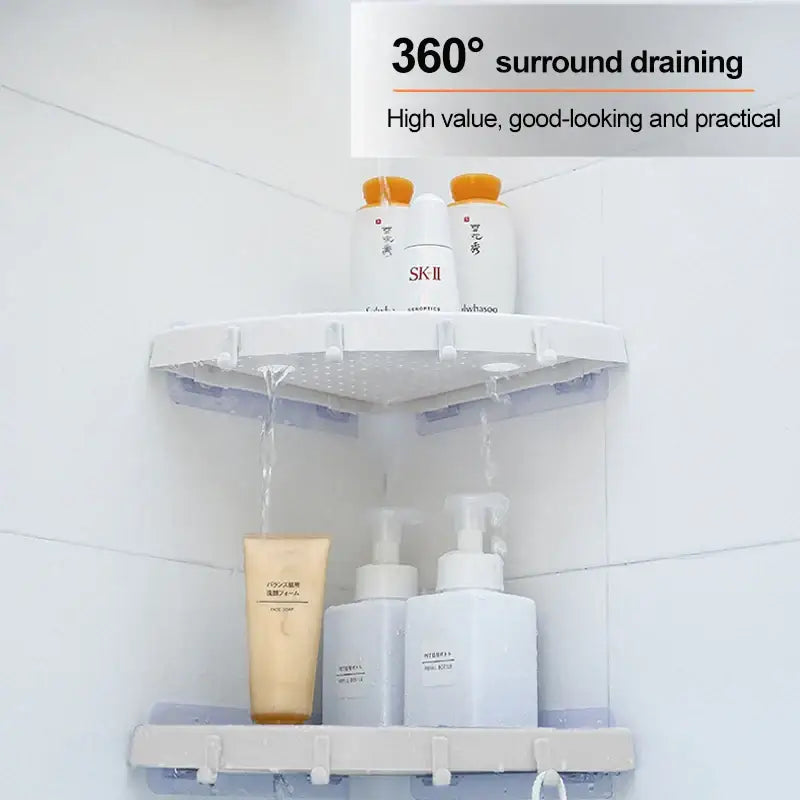 White plastic corner bathroom shelf organizer caddy with hooks bathroom