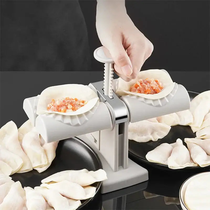 White plastic double head dumplings press and ravioli maker kitchen tool
