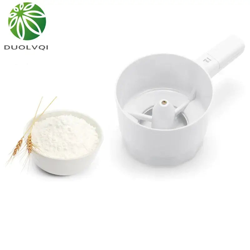 White plastic electric flour sifter shaker kitchen measuring cup