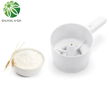 White plastic electric flour sifter shaker kitchen measuring cup