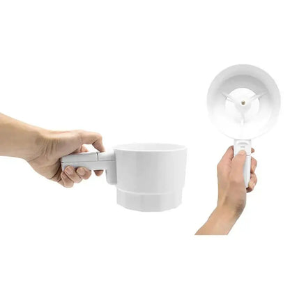 White plastic electric flour sifter shaker kitchen measuring cup