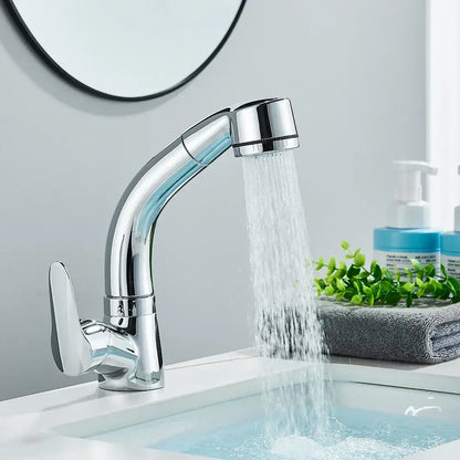 White plastic kitchen sink faucet with curved spout and single lever