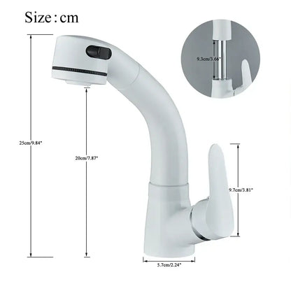 White plastic kitchen sink faucet with curved spout and single lever