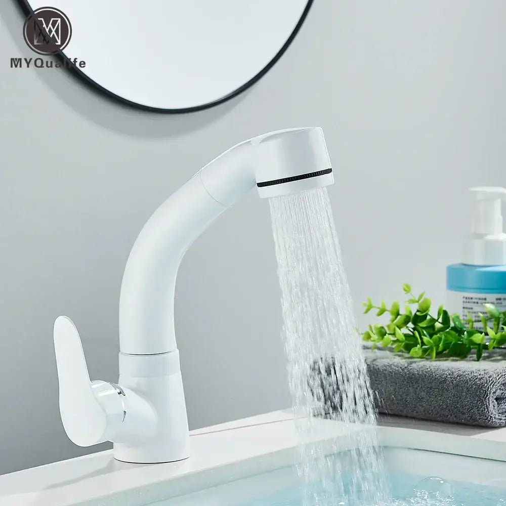 White plastic kitchen sink faucet with curved spout and single lever