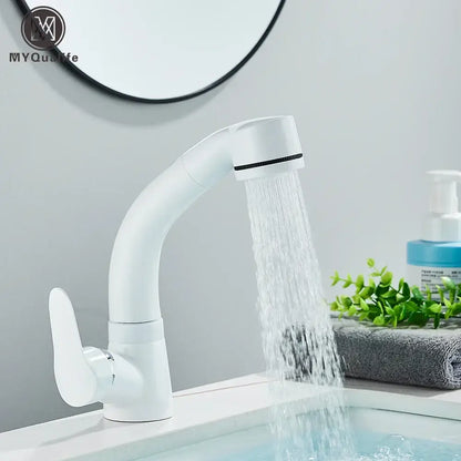 White plastic kitchen sink faucet with curved spout and single lever