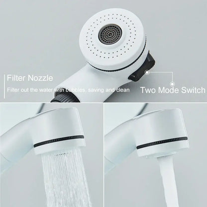 White plastic kitchen sink faucet with curved spout and single lever