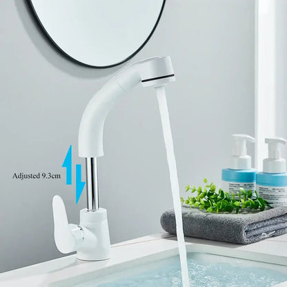 White plastic kitchen sink faucet with curved spout and single lever