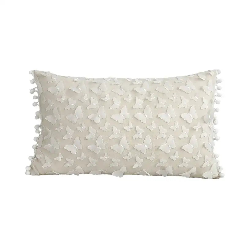 White plum blossom butterfly cushion cover living room tasseled pillow