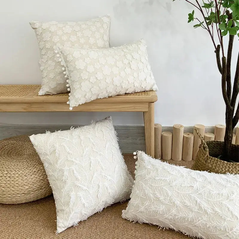 White plum blossom butterfly cushion cover living room tasseled pillow