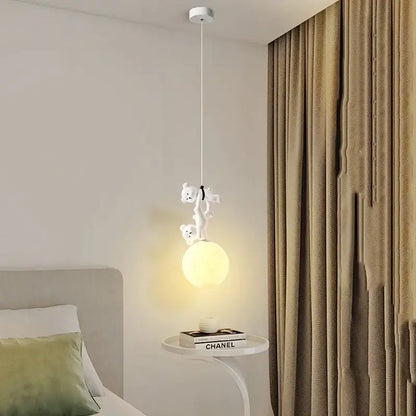 White plush bear moon pendant lamp for nursery room