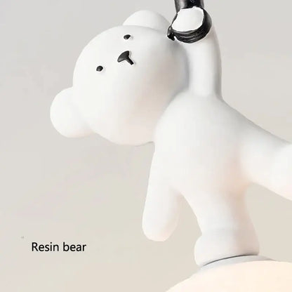 White plush bear moon pendant lamp for nursery room