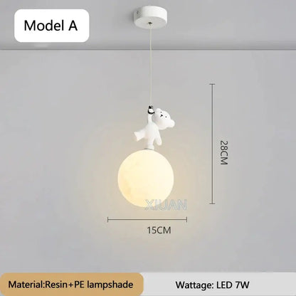 White plush bear moon pendant lamp for nursery room