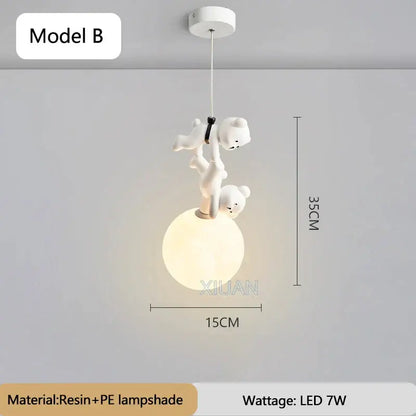 White plush bear moon pendant lamp for nursery room